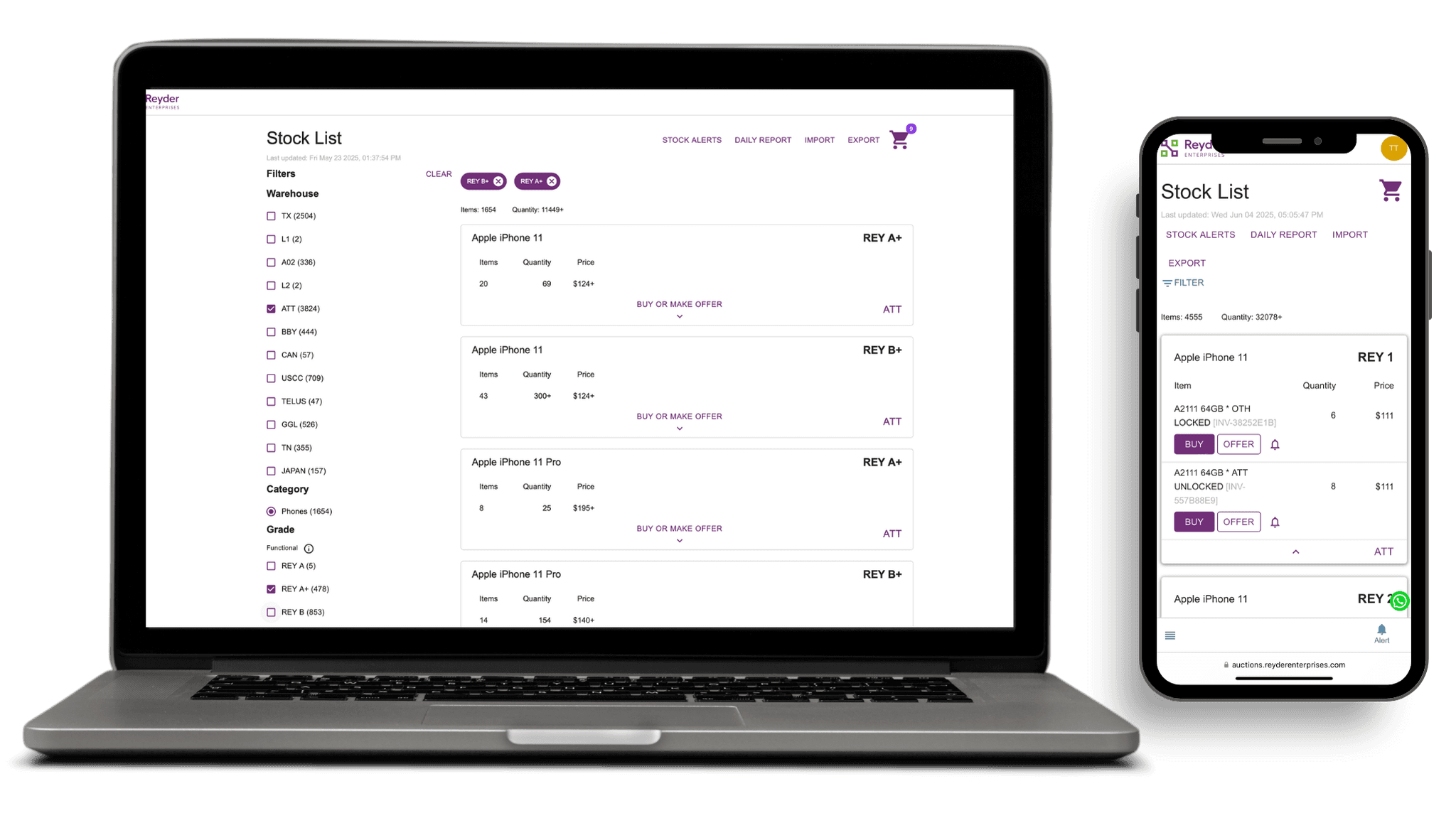 Preview of Reyder Enterprises Auction Platform Interface